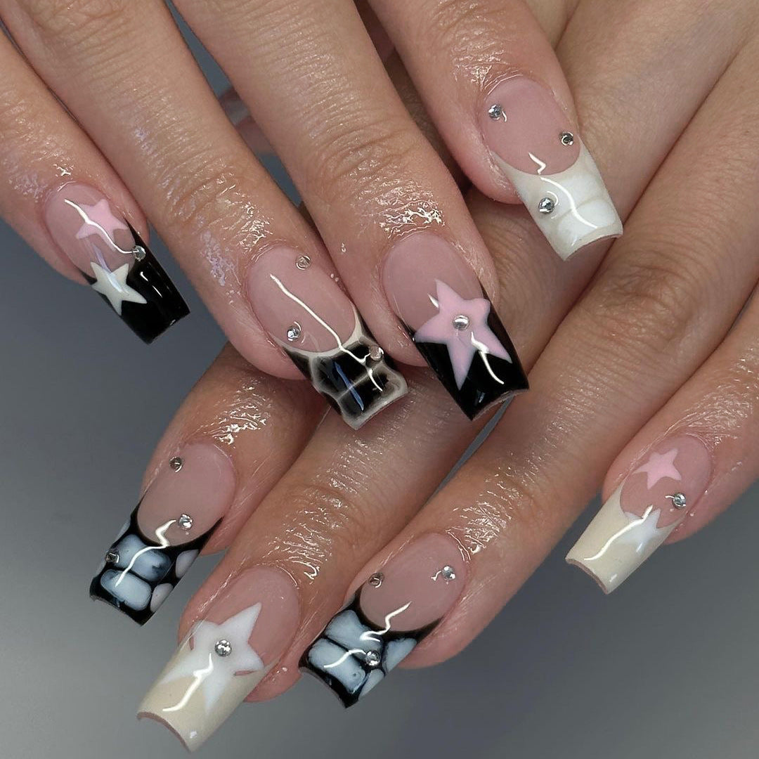 Sleek Star| Long Coffin Manicure | Press On Nails N518