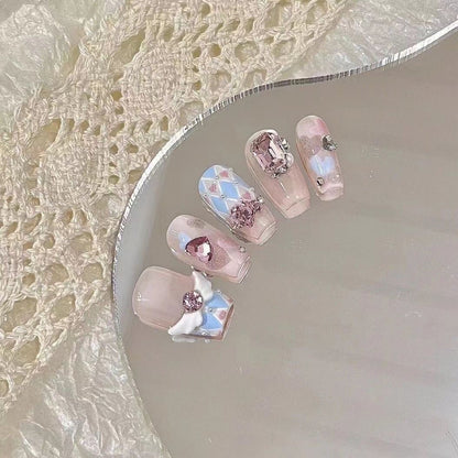 Sugary Angel|Long Coffin Manicure| Handmade Press On Nails H276