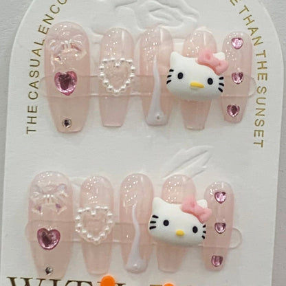 Sweet My Melody| Long Coffin Manicure  | Handmade Press on Nails H51