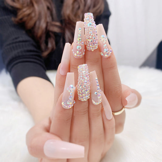 Dainty Diamonds | Long Coffin Manicure  | Press On Nails N739