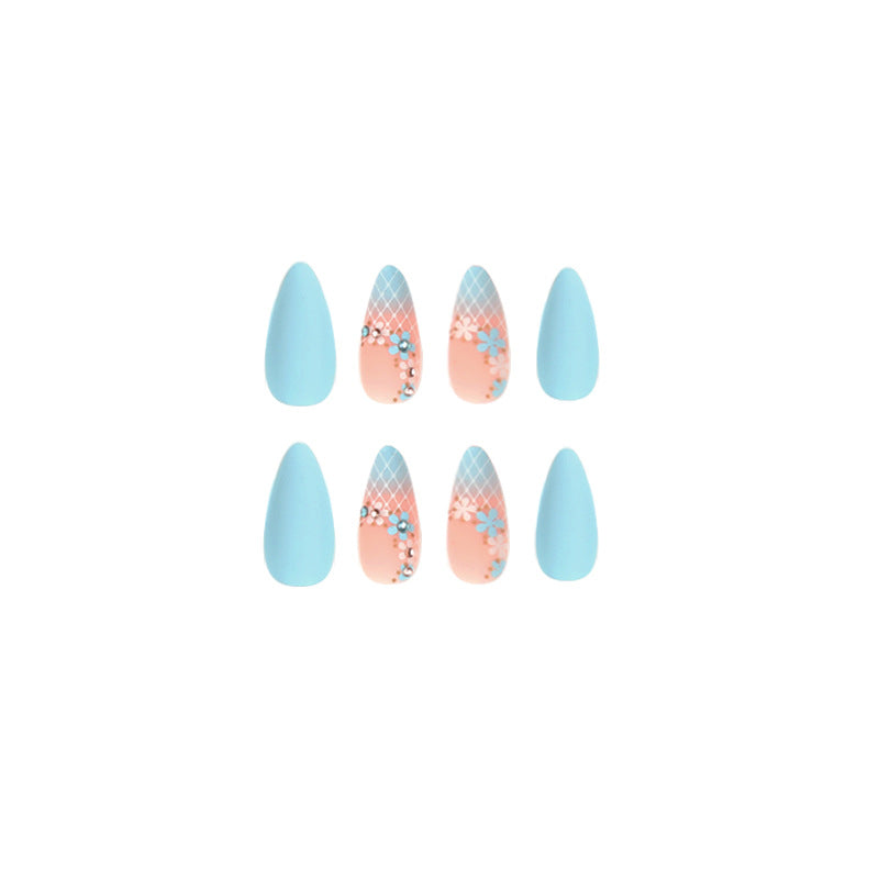 Heavenly Petals in Blue| Medium Almond Manicure | Press On Nails N548