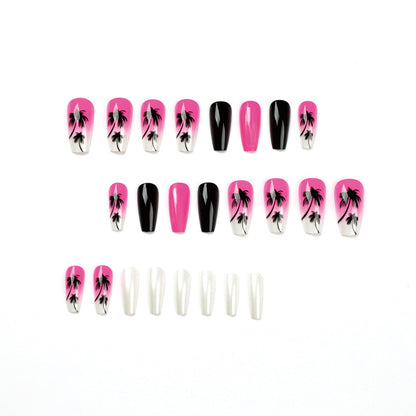 Rosy Noir Fusion| Medium Coffin Manicure | Press On Nails N607