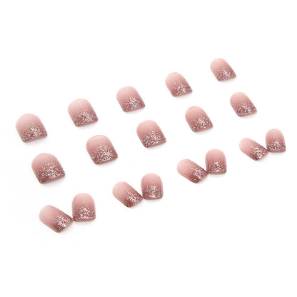 Blushing Glitz  | Short Square Manicure | Press On Nail