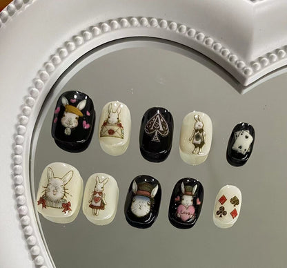 Wonderland Bunny | Long Short Coffin Manicure  | Handmade Press on Nails H49