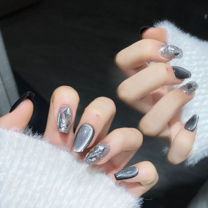 Shadowy Spark| Long Coffin Manicure| Handmade Press on Nails H211