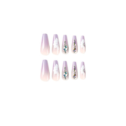 Diamond Glint French | Long Coffin Manicure  | Press On Nails N384