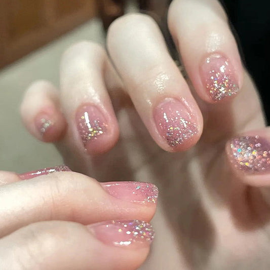 Blushing Glitz  | Short Square Manicure | Press On Nail