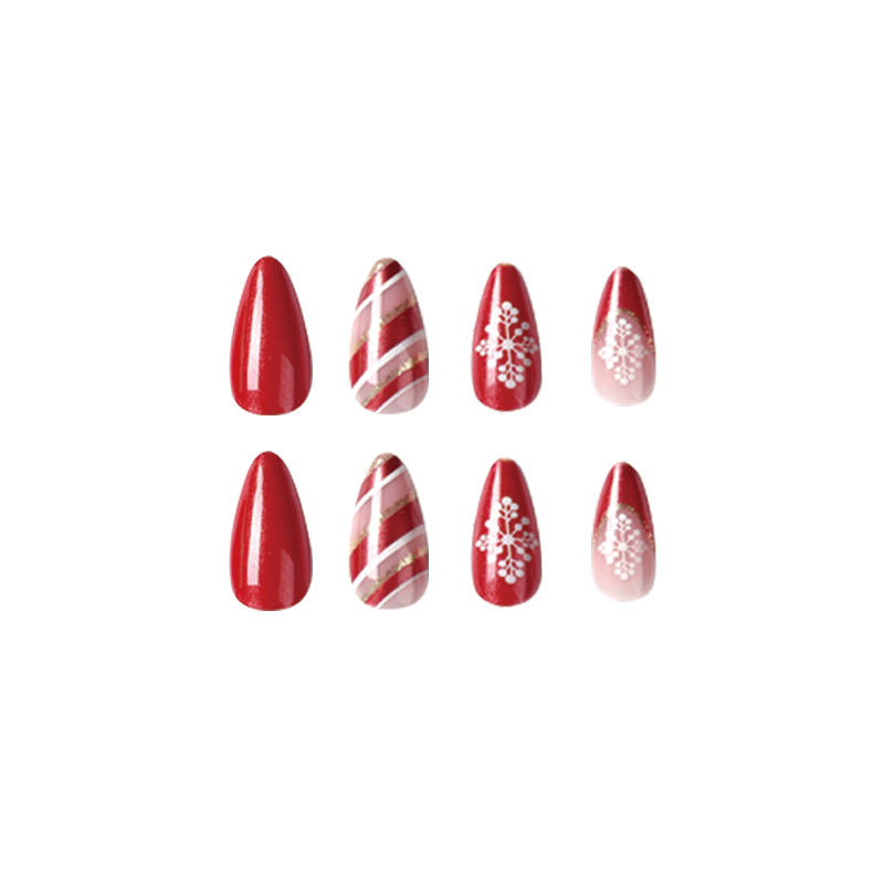 Red Ribbon Snowflakes| Medium Almond Manicure | Press On Nails N419