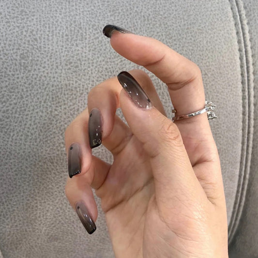 Infinite Noir | Long Coffin Manicure | Press On Nails N574