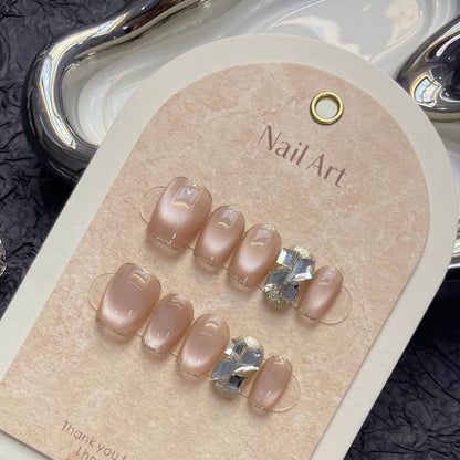 Twinkling Blush|Medium Coffin Manicure |Handmade Press on Nails H143