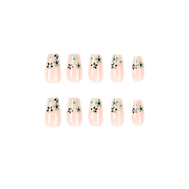 Petite Green Floral| Medium Coffin Manicure | Press On Nails N777