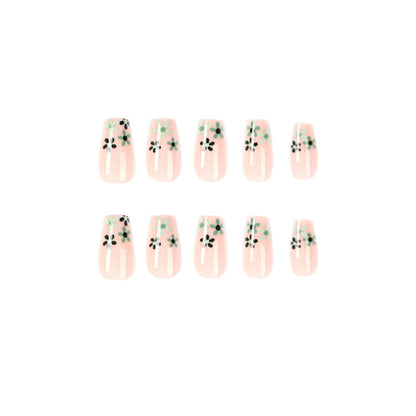 Petite Green Floral| Medium Coffin Manicure | Press On Nails N777