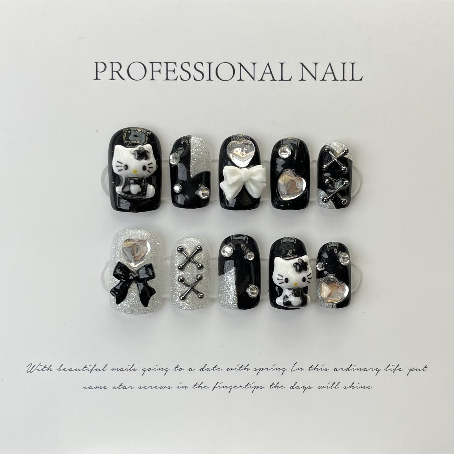 Gothic Kitty| Short Squoval Manicure | Handmade Press On Nails H281