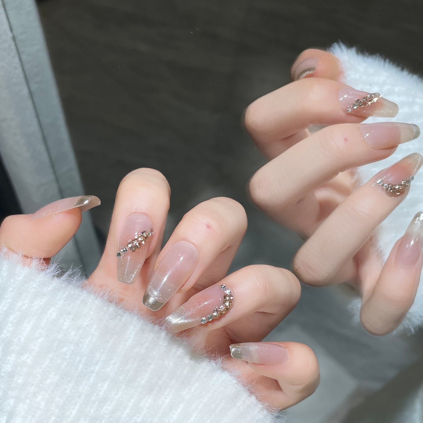 Diamond Blush| Long Coffin Manicure  | Handmade Press on Nails H155