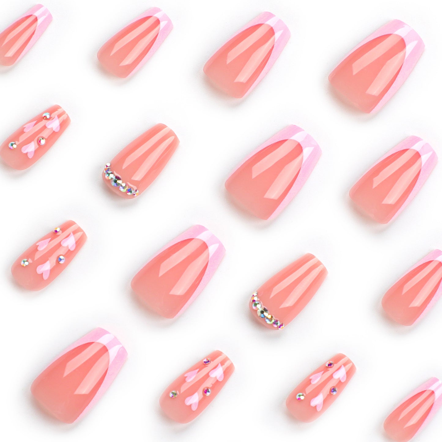 Blush Love Sparkle| Medium Coffin Manicure | Press On Nails N726