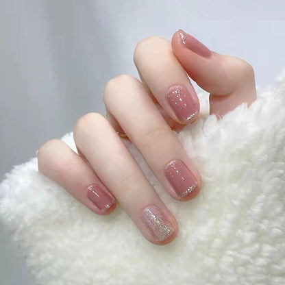 Pink Glitter French Ombre | Short Square Manicure | Press On Nail