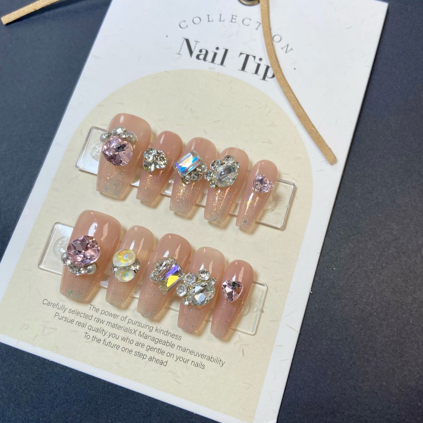 Sunset Gem Delight| Long Coffin Manicure  | Handmade Press on Nails H136