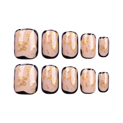 Black Lines Gold Gleam | Short Squoval Manicure | Press On Nails N413