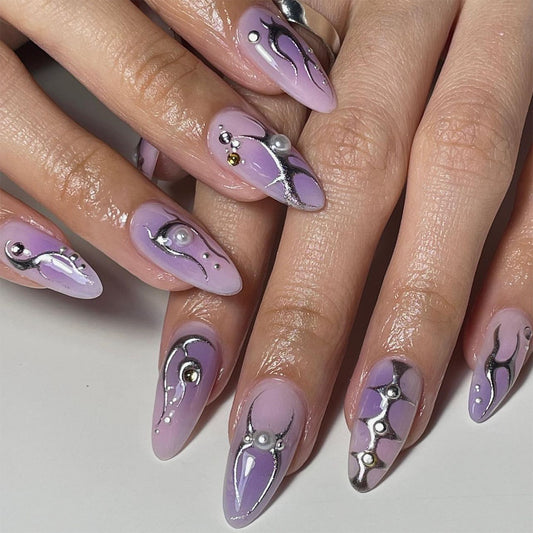 Metallic Lavender Stunner| Medium Almond Manicure | Press On Nails N587