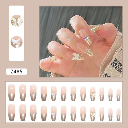 Champagne Butterfly | Long Coffin Manicure  | Press on Nail