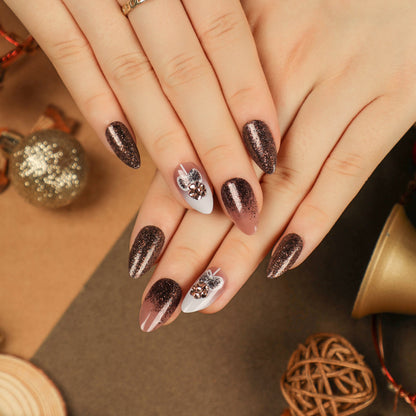 Glamorous Brown Symphony | Short Almond Manicure | Press On Nails N502