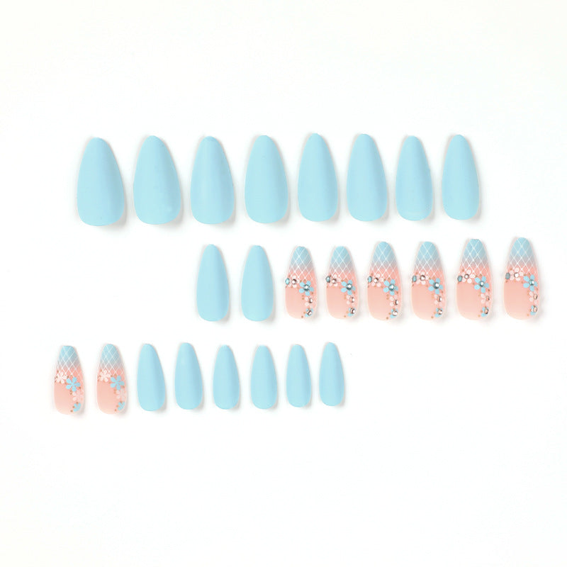 Heavenly Petals in Blue| Medium Almond Manicure | Press On Nails N548