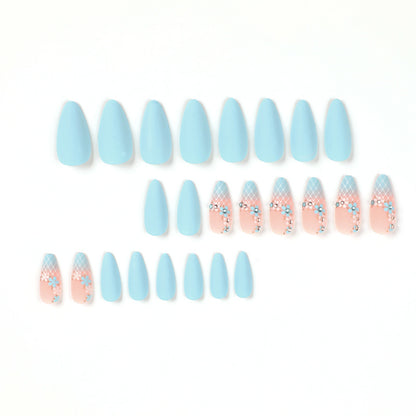 Heavenly Petals in Blue| Medium Almond Manicure | Press On Nails N548