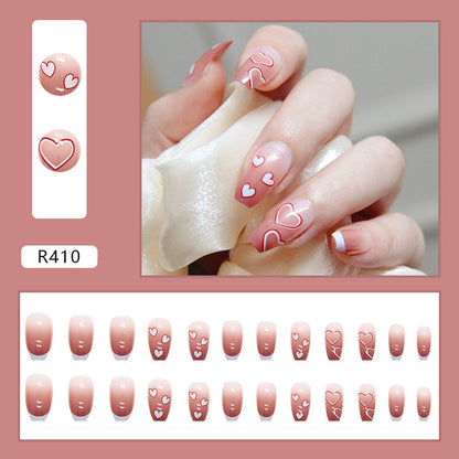 Pink Heart Ombre | Medium Coffin Manicure | Press On Nails