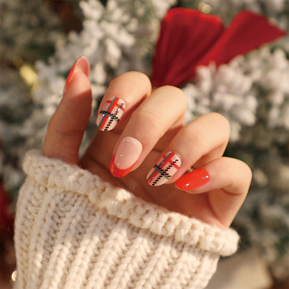 Christmas Plaid Radiance | Short Almond Manicure | Press On Nails N497