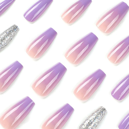 Lilac Sparkle| Long Coffin Manicure  | Press On Nails N352