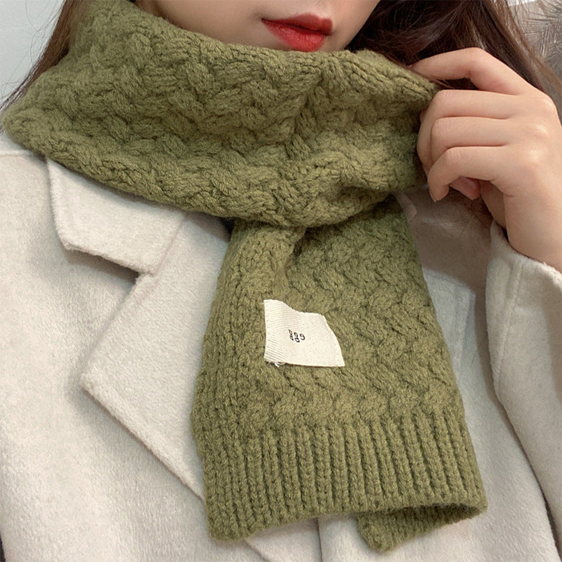 Green Vibe Cozy Winter Cashmere Solid Color Scarf Wool Knitted Scarf W2