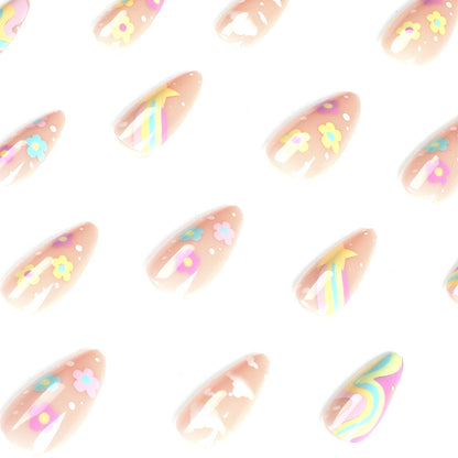 Rainbow Petal Universe| Medium Almond Manicure | Press On Nails N427