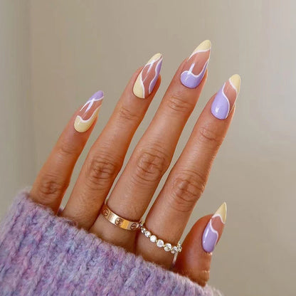 Serene Pastel Wave| Medium Almond Manicure | Press On Nails N621