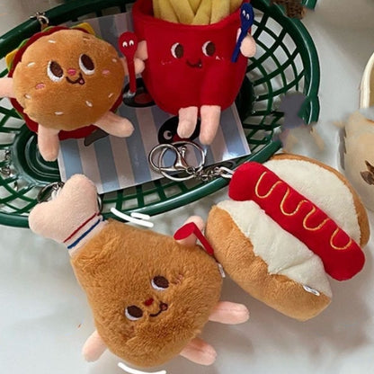 Hamburger Chips Hot Dogs Design Bag KeyChain |Pendant Plush Schoolbag Hanging Decoration Gifts K22