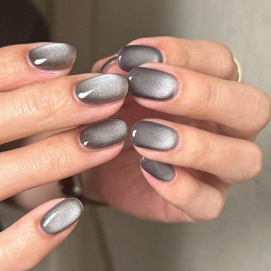 Silver Cat eye| Short Squoval Manicure | Press On Nails N371