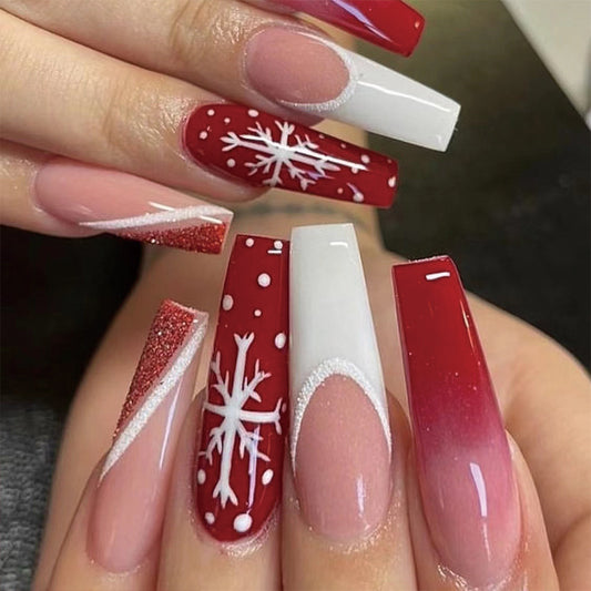 Snowflake Serenity| Long Coffin Manicure  | Press On Nails N387