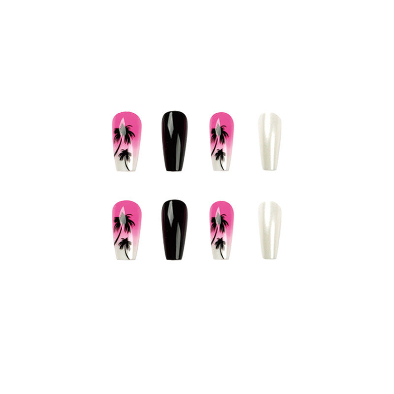 Rosy Noir Fusion| Medium Coffin Manicure | Press On Nails N607