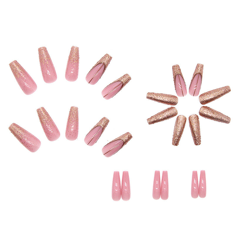 Glistening Blush Gold | Long Coffin Manicure  | Press On Nails