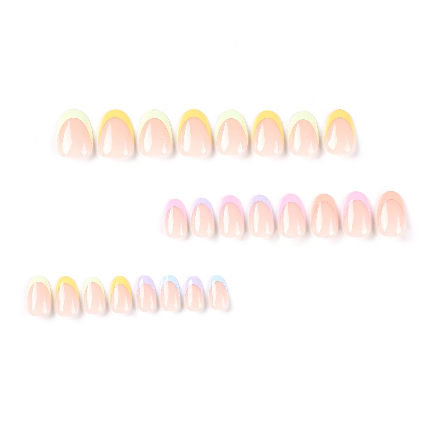 Pastel Rainbow Tips| Medium Almond Manicure | Press On Nails N355