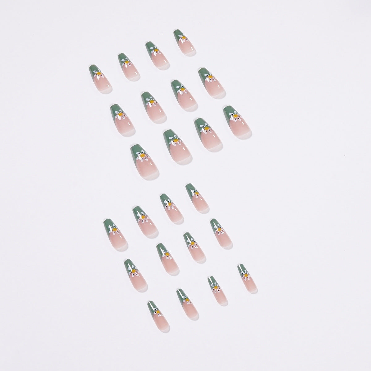 Emerald Bloom| Long Coffin Manicure | Press On Nails N579