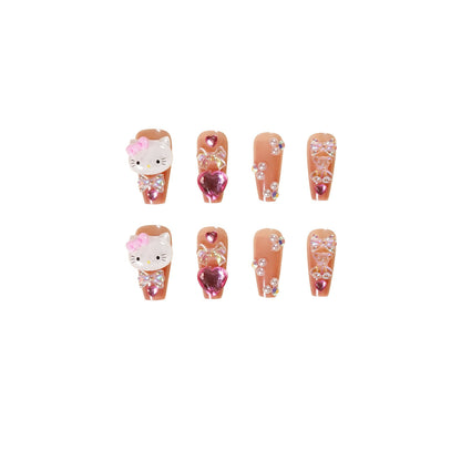 Darling Kitty| Long Coffin Manicure | Press On Nails N752