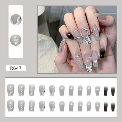 Stylish Grey  | Long Coffin Manicure  | Press on Nail