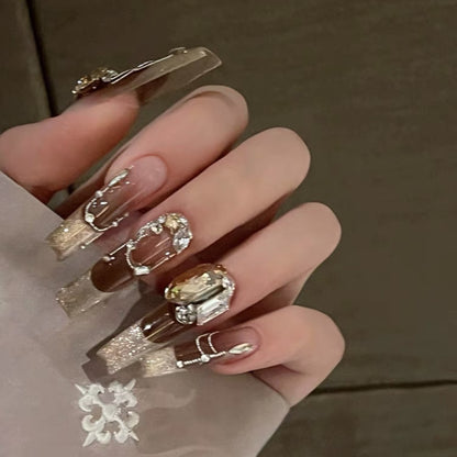 Qrnate Gem| Long Coffin Manicure  | Handmade Press on Nails H170