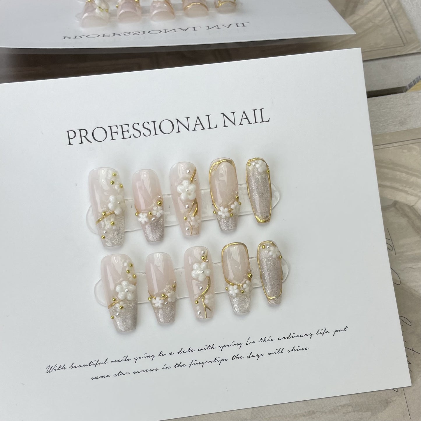 Floarl Elegance| Long Coffin Manicure  |Handmade Press on Nails H148