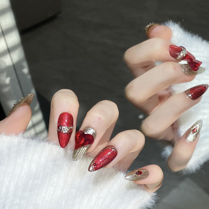 Scarlet Love| Long Almond Manicure | Handmade Press On Nails H273