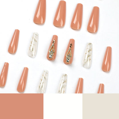 Luxe Peachy Sparkle| Long Coffin Manicure | Press On Nails N619