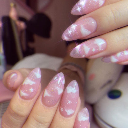 Pink Fluffy Cloud | Medium Almond Manicure | Press On Nails N332