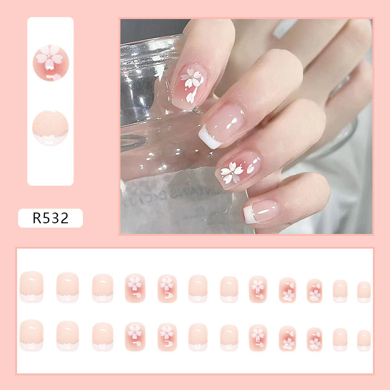 Sakura Blooms Elegance| Short Squoval Manicure | Press On Nail