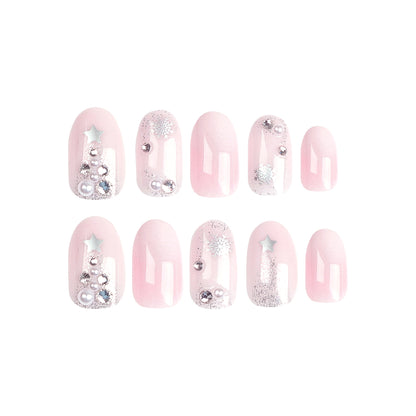 Blushing Snowflake| Short Almond Manicure | Press On Nails N510