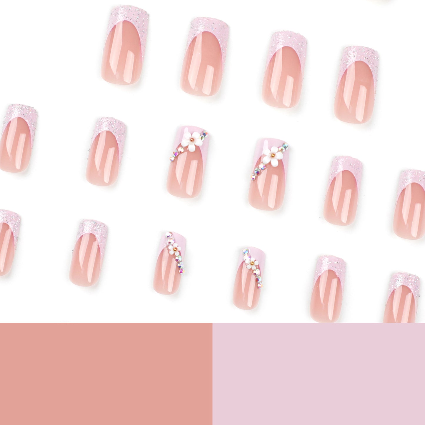 Pastel Pink Blossom Bling| Medium Coffin Manicure | Press On Nails N625